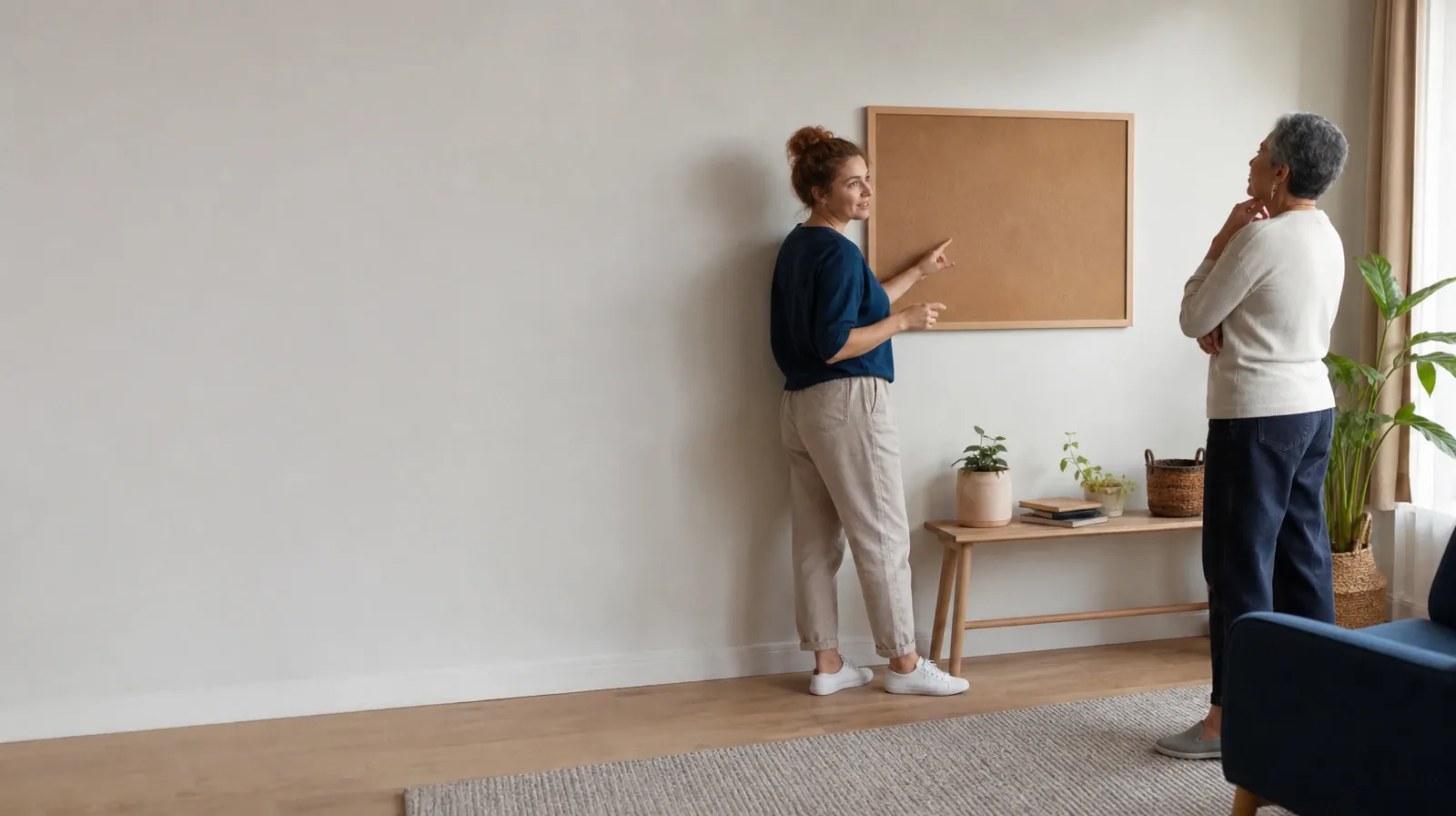 An adult talks beside a blank corkboard · Daily Routines and Acceptance and Commitment Therapy
