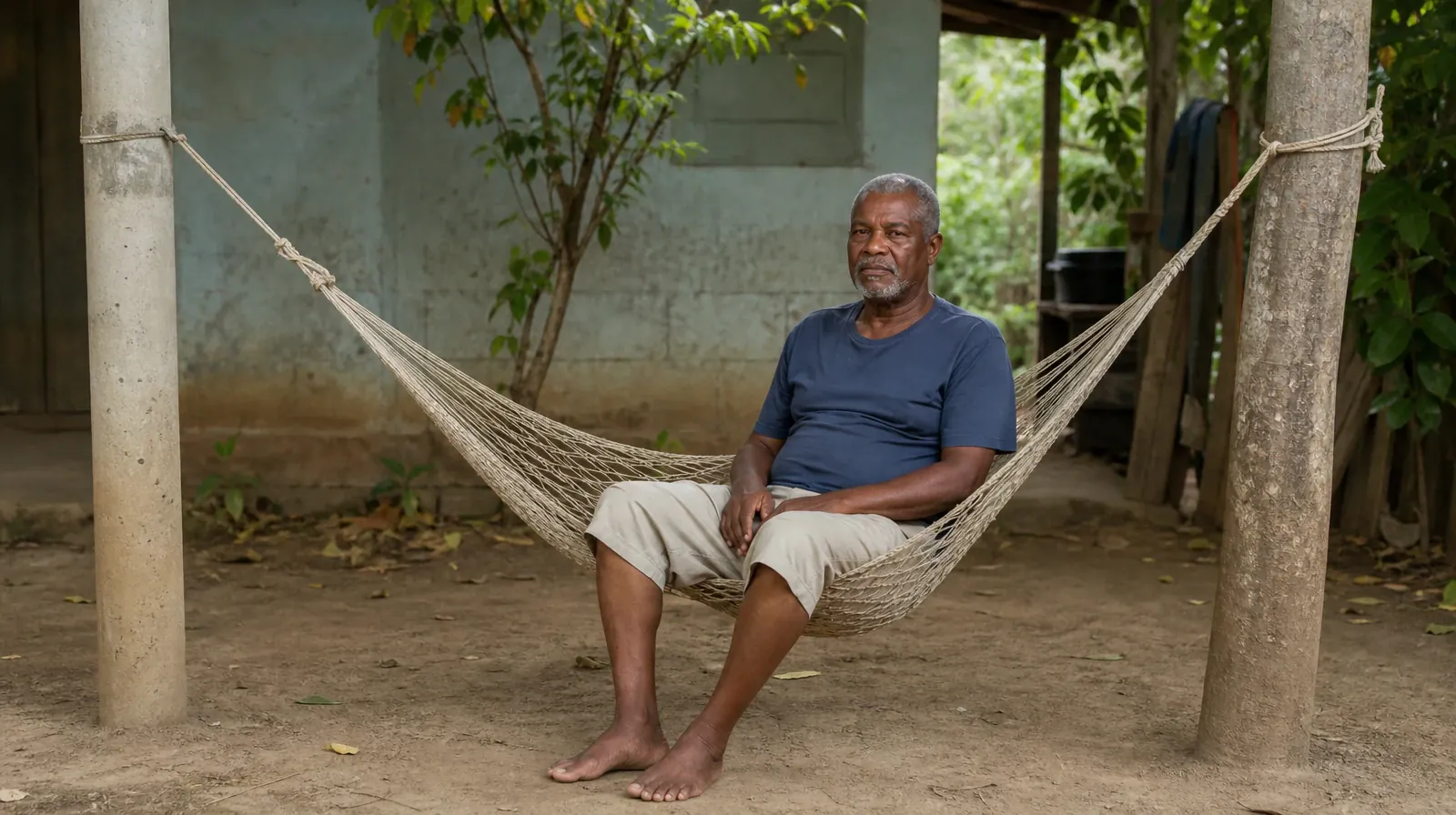 Daily Routines and Aftercare planning in South Florida | Adult rests in a low woven hammock in a shaded yard with both feet… Adult rests in a low woven hammock in a shaded yard with both feet… · Daily Routines and Aftercare planning in South Florida