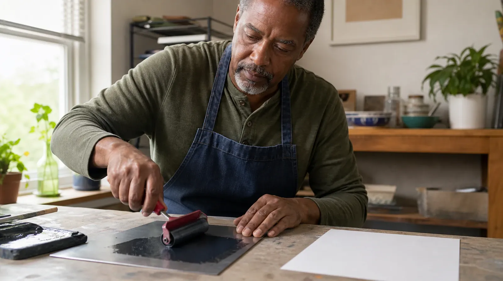 Adult spreads ink on a plain printing plate with a rubber roller at a… · Individual and Group Formats for Aftercare Planning