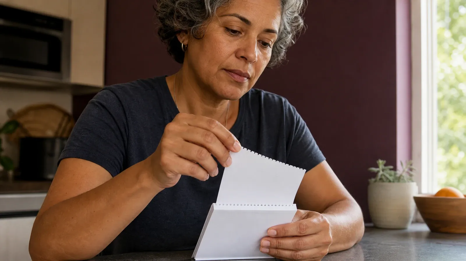 An adult carefully detaches one blank perforated sheet from a small… · Qualified Practitioner Questions About Art therapy