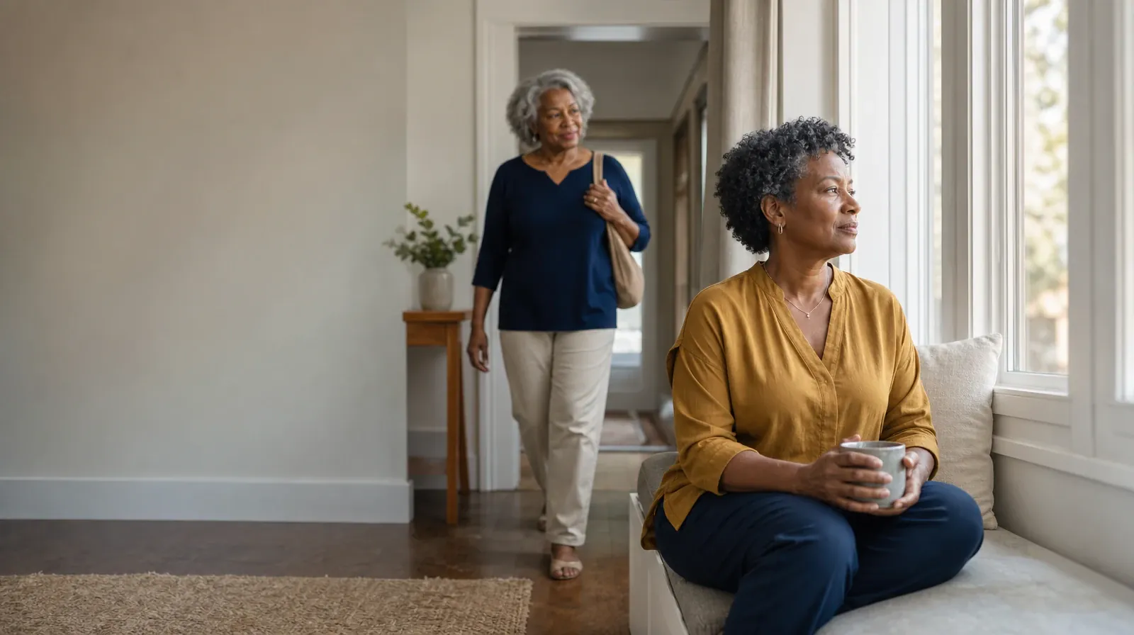 One adult sits near a window as another enters · What to Expect From Art therapy in South Florida