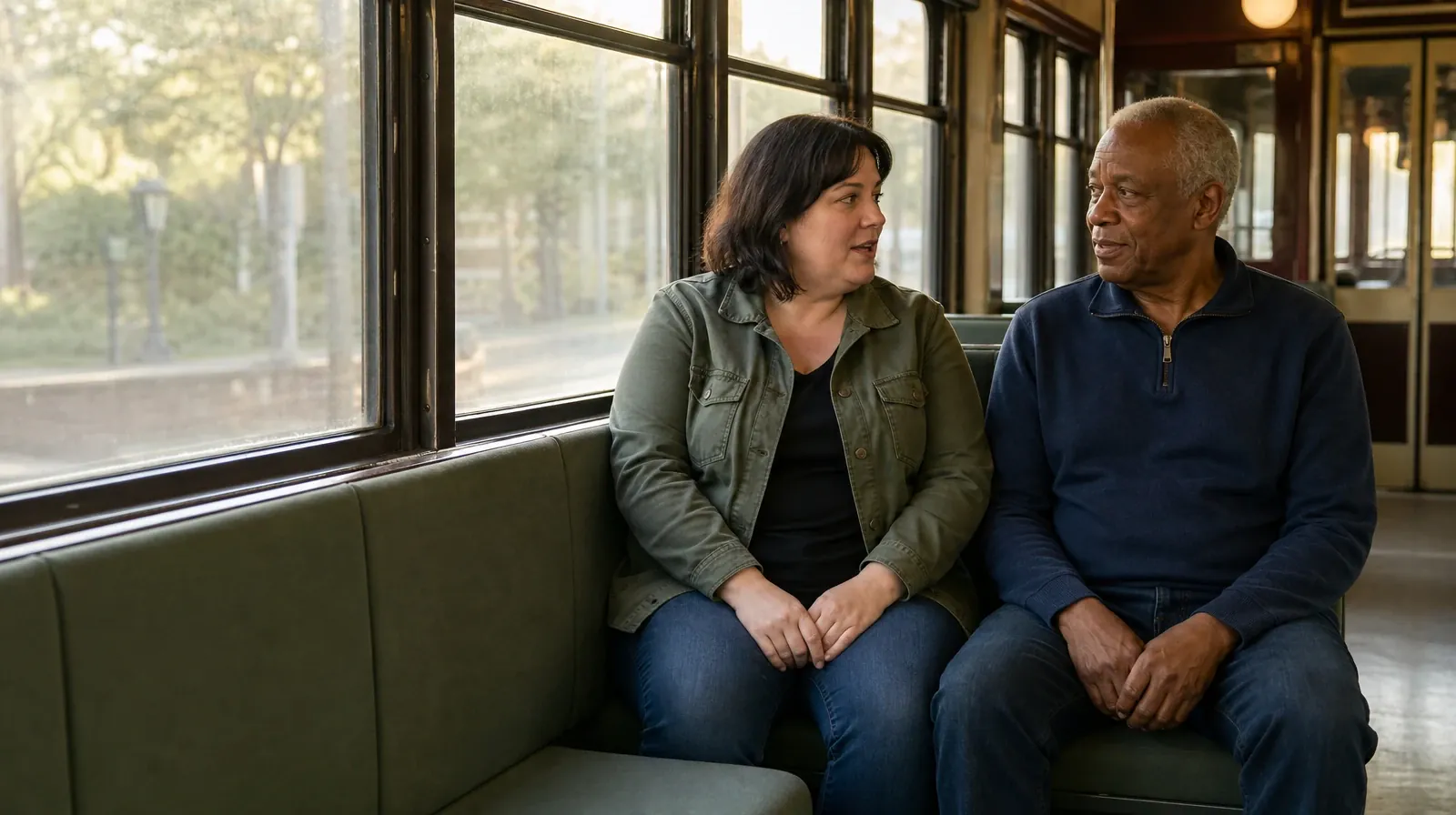 After Residential Care and Cognitive behavioral therapy | Two adults talk quietly on the bench seat of an empty stationary… Two adults talk quietly on the bench seat of an empty stationary… · After Residential Care and Cognitive behavioral therapy