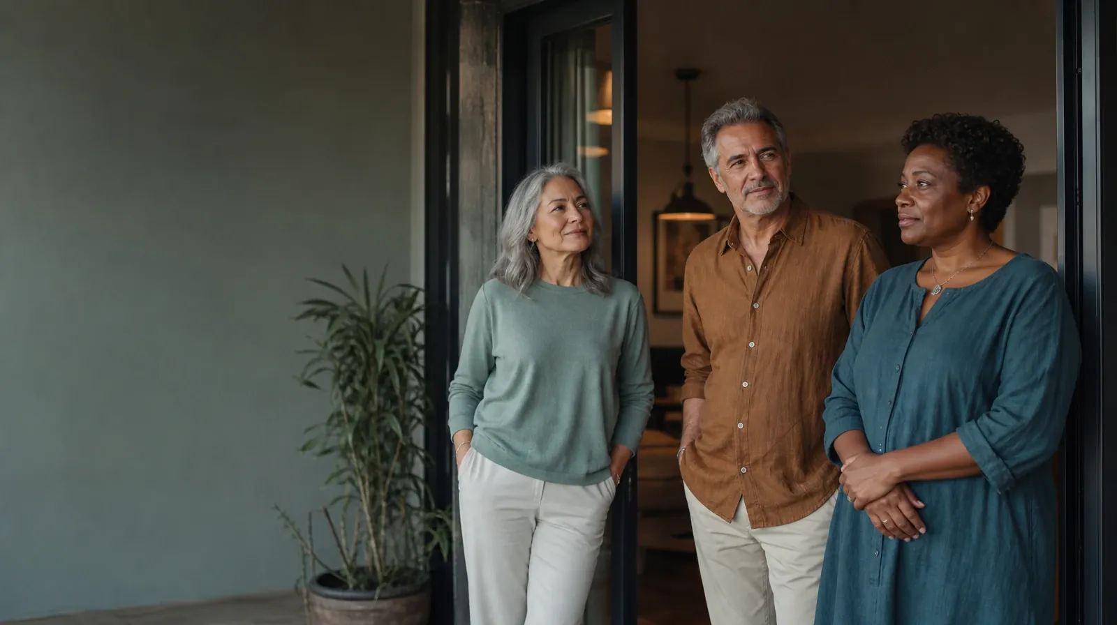 When Communication Skills Approaches Do Not Fit | Three adults talk near an open home doorway Three adults talk near an open home doorway · When Communication Skills Approaches Do Not Fit