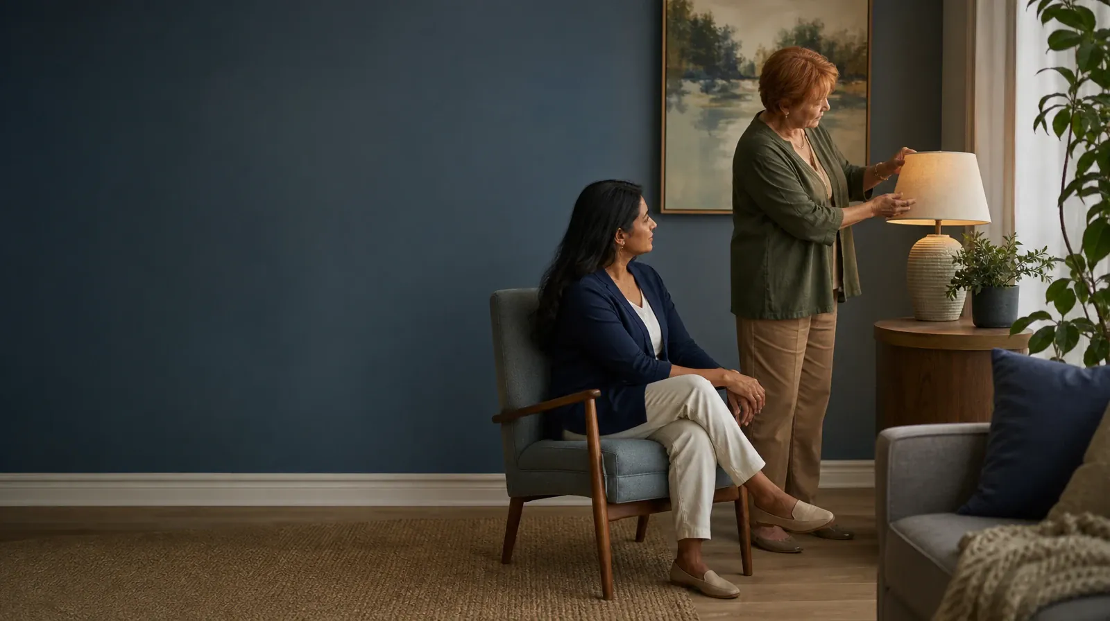 First Conversation About Community Reinforcement | An adult adjusts a lamp while another waits nearby An adult adjusts a lamp while another waits nearby · First Conversation About Community Reinforcement