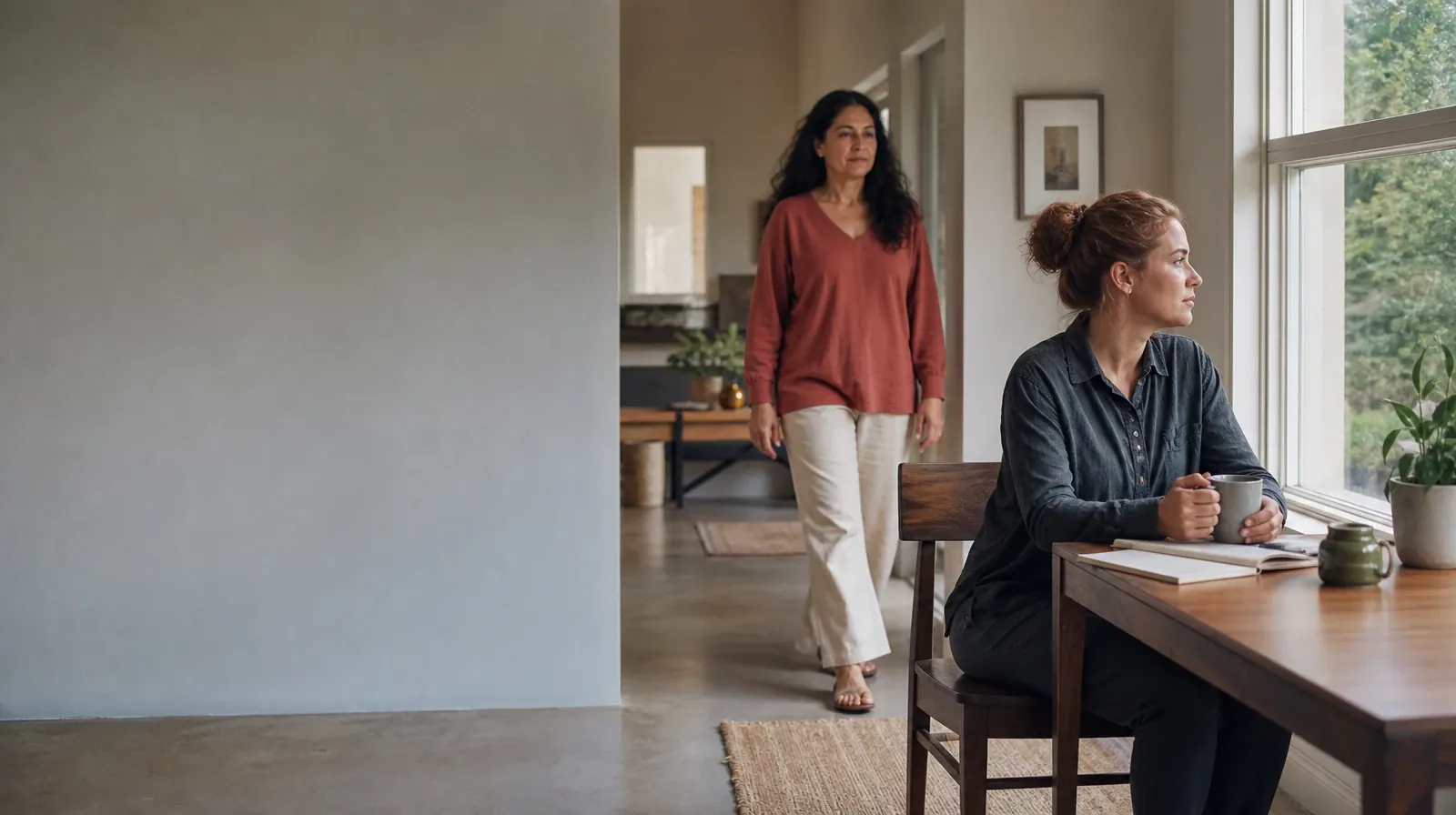 One adult sits near a window as another enters · Daily Routines and Contingency management in South Florida