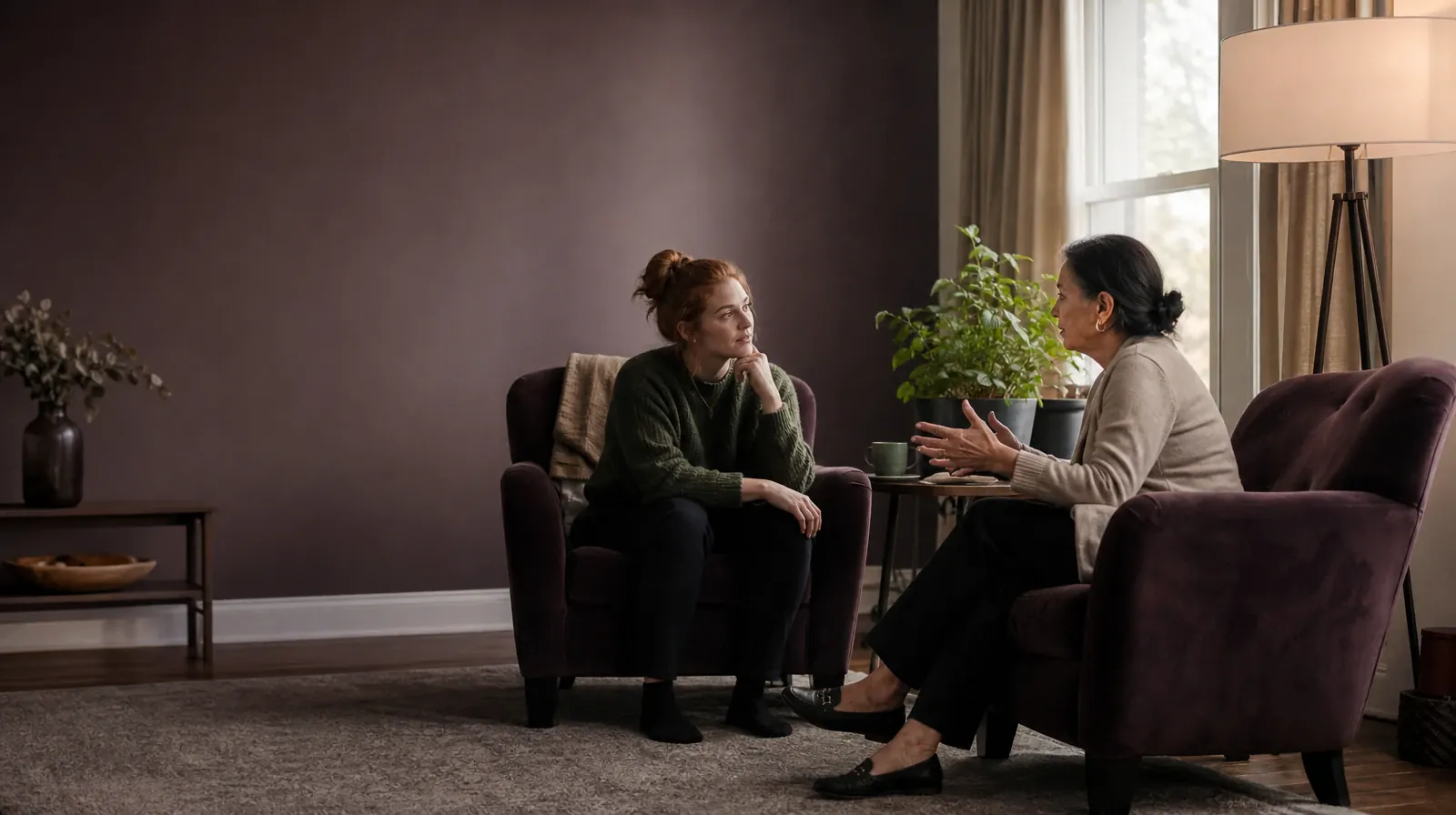 Preferences and Accessibility in Contingency Management | Two adults talk from separate armchairs Two adults talk from separate armchairs · Preferences and Accessibility in Contingency Management