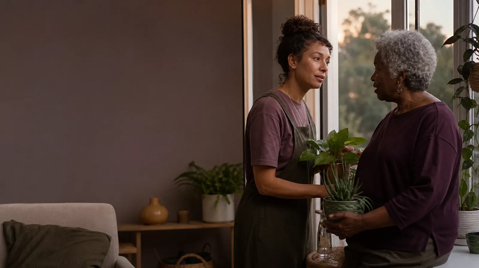 Two adults tend houseplants and talk · Family Involvement and Distress tolerance in South Florida