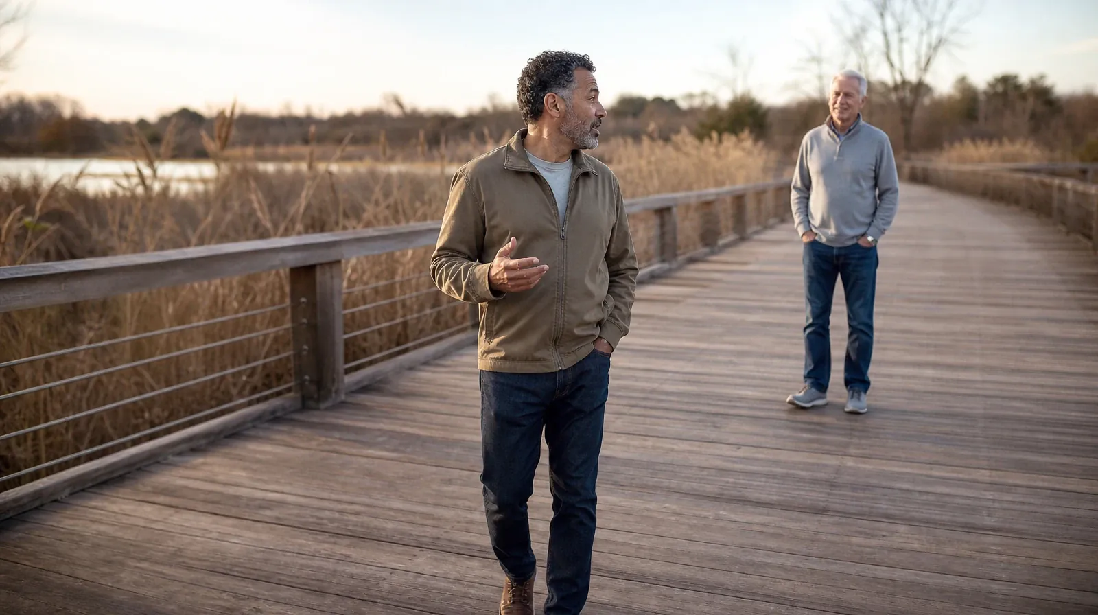 Adult pauses on a wide boardwalk and turns toward another adult… · Distress tolerance for Addiction Treatment in Miramar, FL