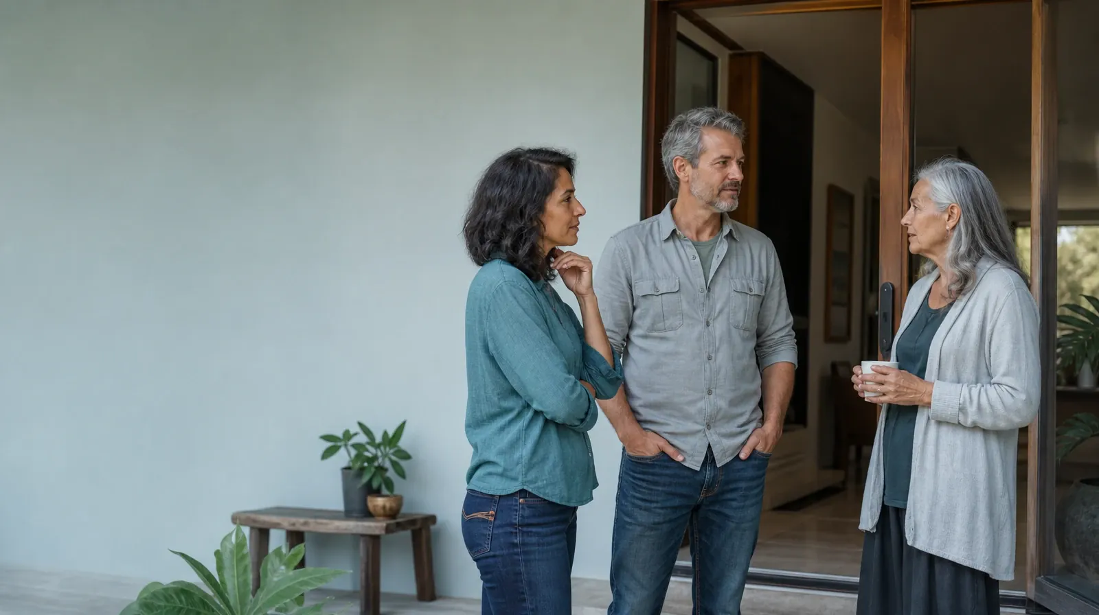 What to Expect From Emotion regulation in South Florida | Three adults talk near an open home doorway Three adults talk near an open home doorway · What to Expect From Emotion regulation in South Florida