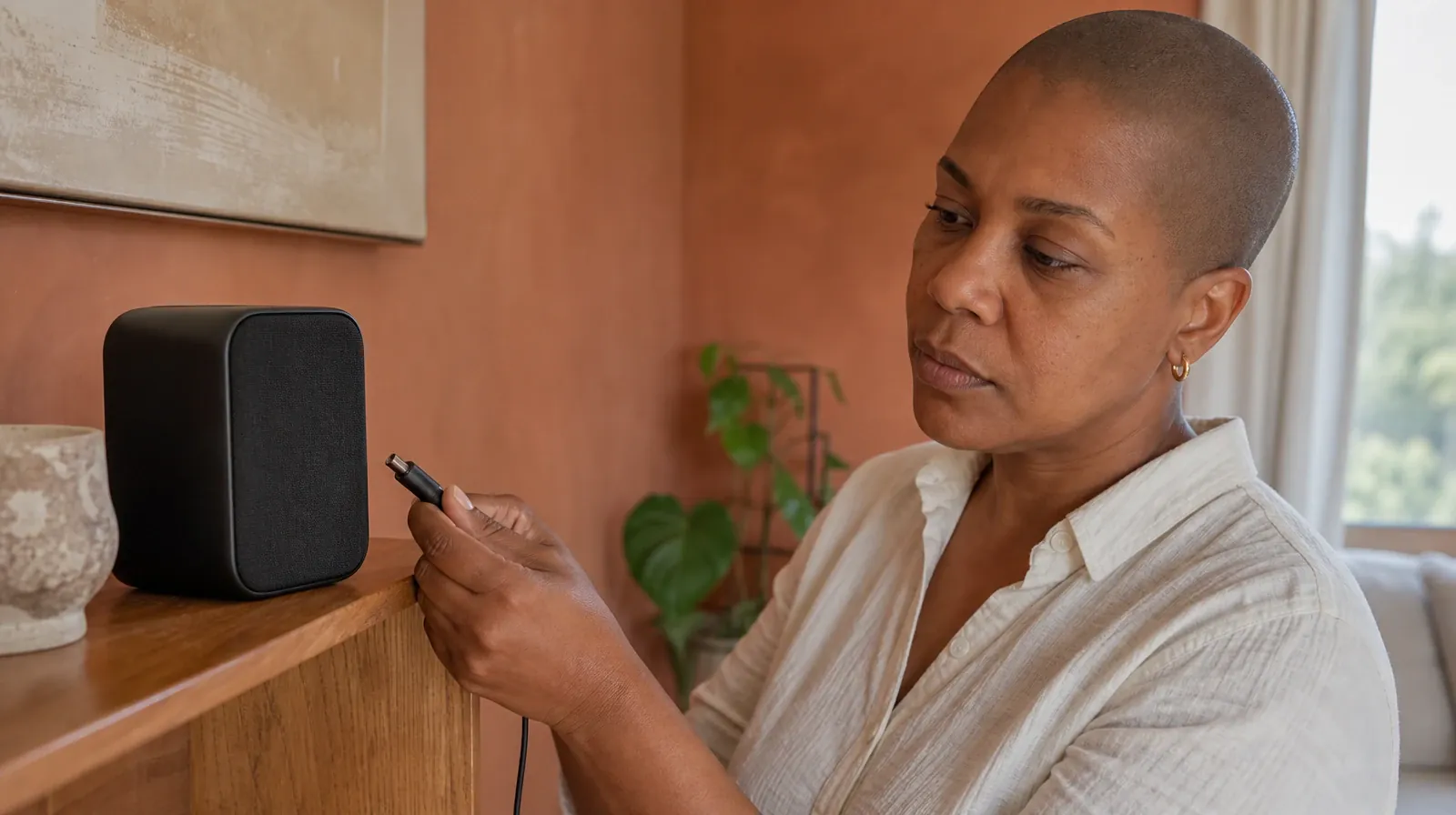 After Residential Care: Experiential Approaches | An adult disconnects a small speaker's low-voltage power cable on a home… An adult disconnects a small speaker's low-voltage power cable on a home… · After Residential Care: Experiential Approaches