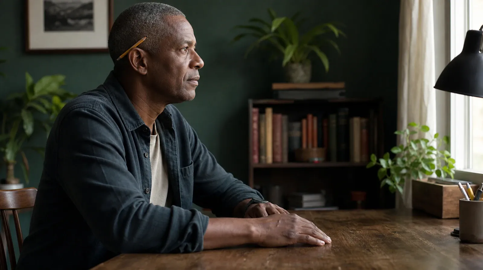 An adult pauses at an empty writing table with a plain… · Questions to Ask About Experiential approaches in South Florida