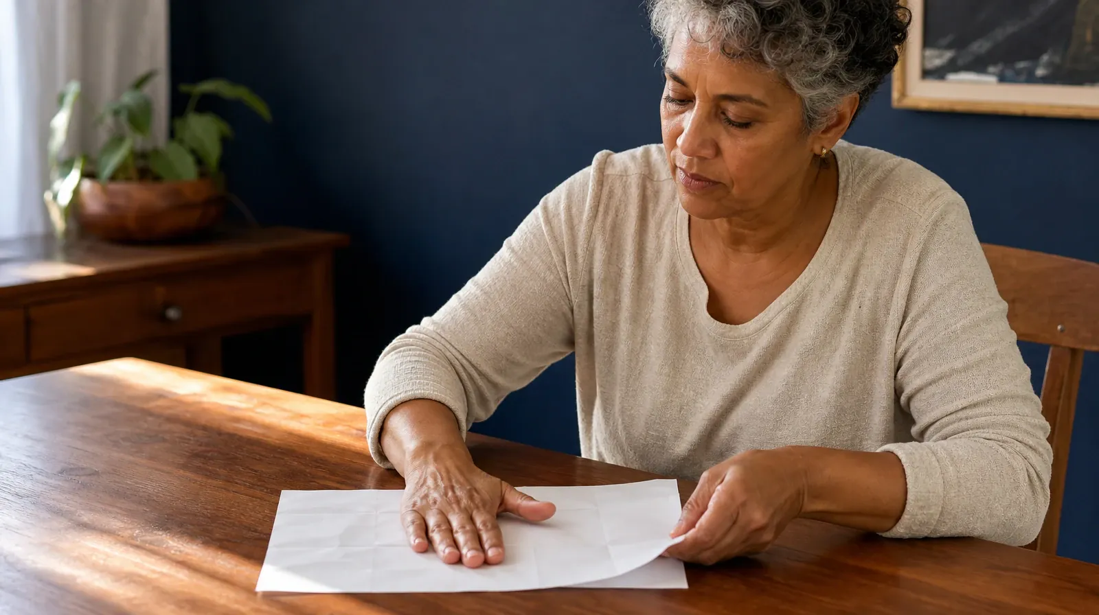 An adult smooths a blank creased sheet with a flat palm… · Understanding Goals in Experiential approaches in South Florida
