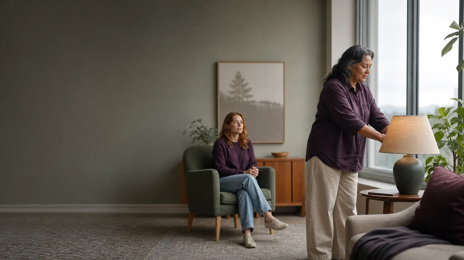 After Residential Care and Individual therapy in South Florida | An adult adjusts a lamp while another waits nearby An adult adjusts a lamp while another waits nearby · After Residential Care and Individual therapy in South Florida