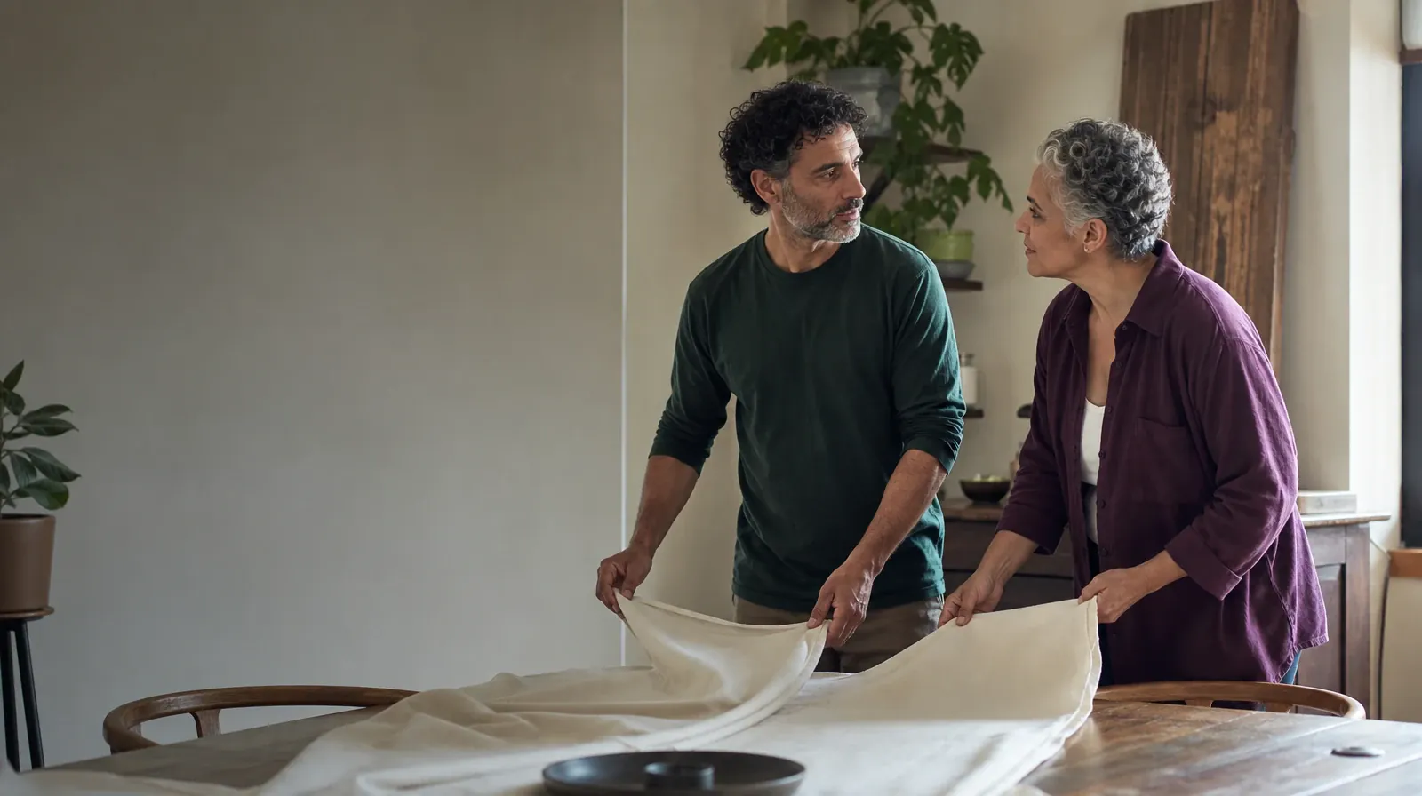 Previous Experience With Individual therapy in South Florida | Two adults fold a plain cloth together Two adults fold a plain cloth together · Previous Experience With Individual therapy in South Florida