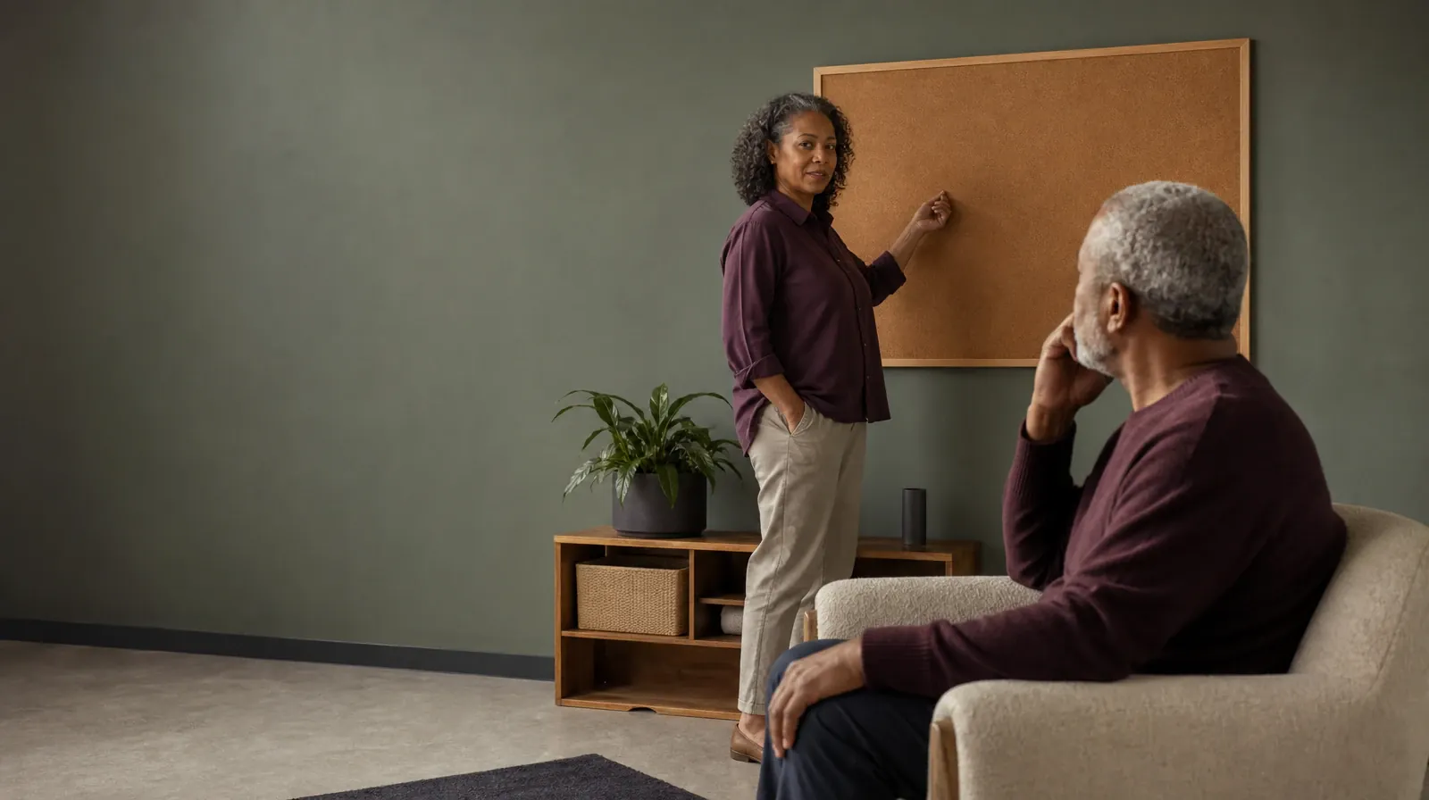 An adult talks beside a blank corkboard · When Individual Therapy Does Not Fit