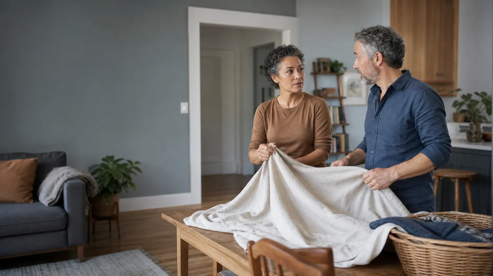 Individual and Group Medication Education Formats | Two adults fold a plain cloth together Two adults fold a plain cloth together · Individual and Group Medication Education Formats