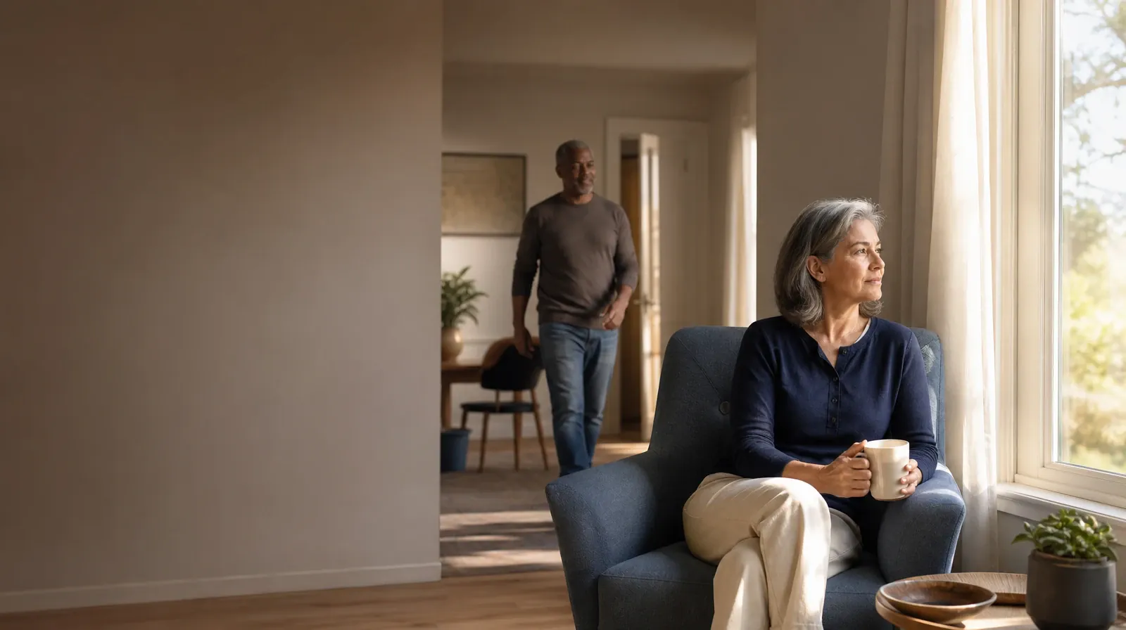 Previous Experience With Mindfulness Approaches | One adult sits near a window as another enters One adult sits near a window as another enters · Previous Experience With Mindfulness Approaches