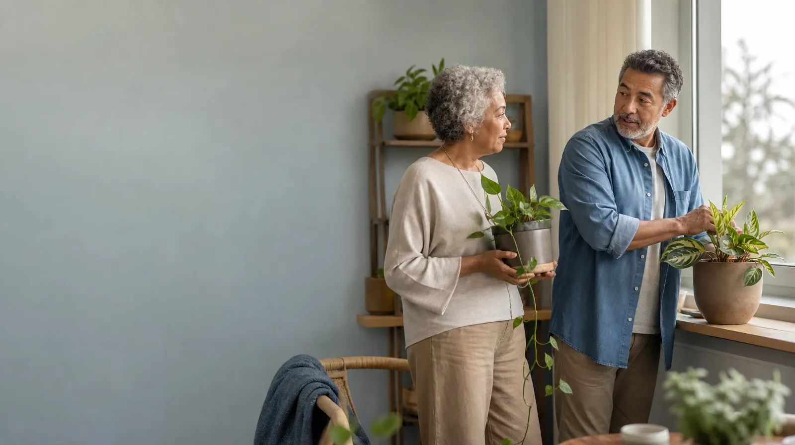 Motivational Enhancement After Residential Care | Two adults tend houseplants and talk Two adults tend houseplants and talk · Motivational Enhancement After Residential Care