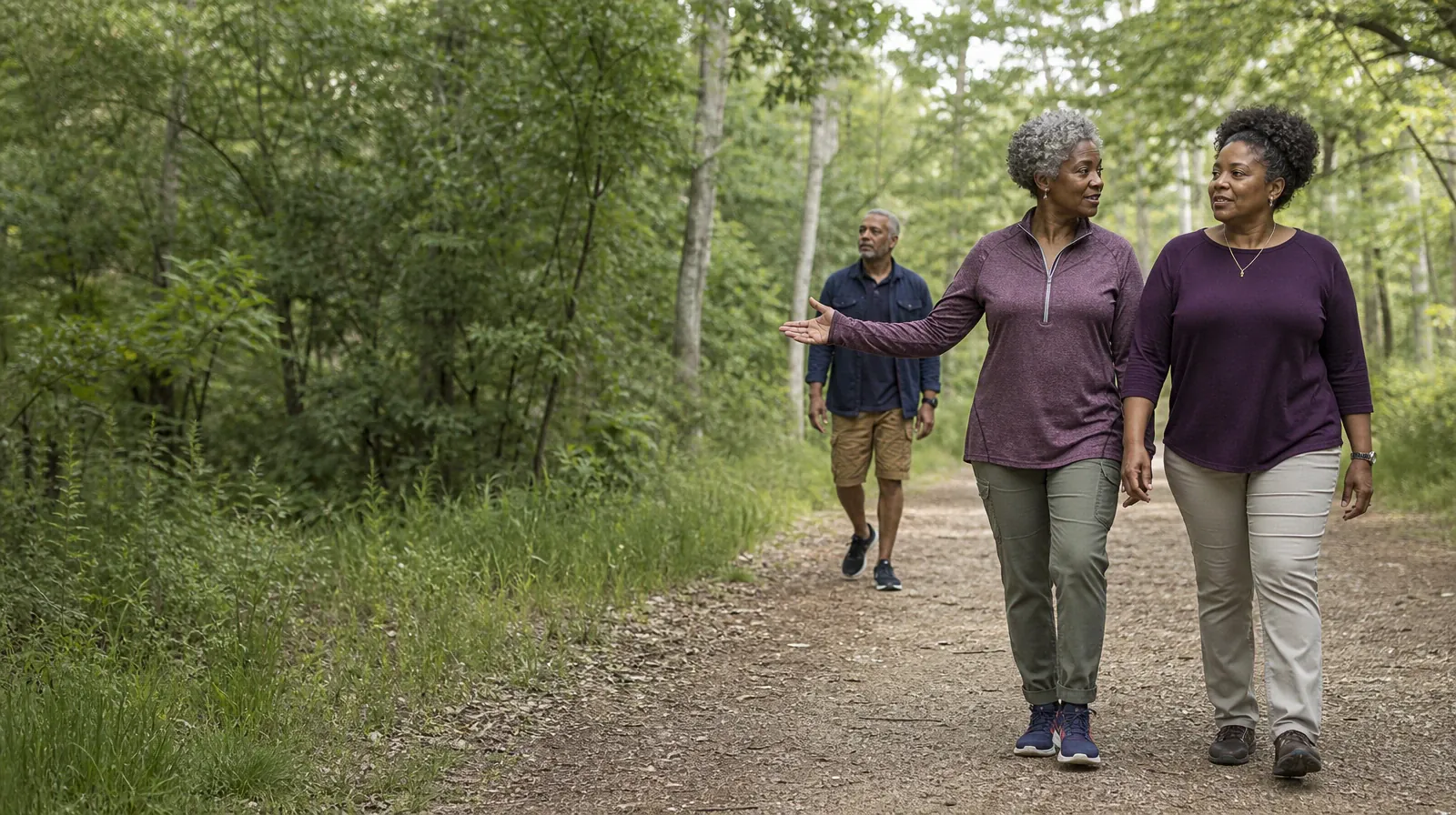 What to Expect From Motivational Enhancement Therapy | Three adults walk and talk on a wooded path Three adults walk and talk on a wooded path · What to Expect From Motivational Enhancement Therapy