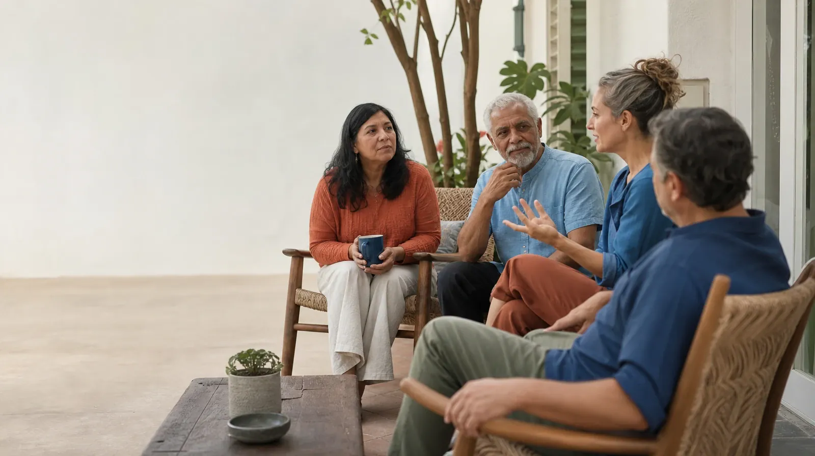 When Motivational Interviewing Does Not Fit | Four adults share a casual patio conversation Four adults share a casual patio conversation · When Motivational Interviewing Does Not Fit