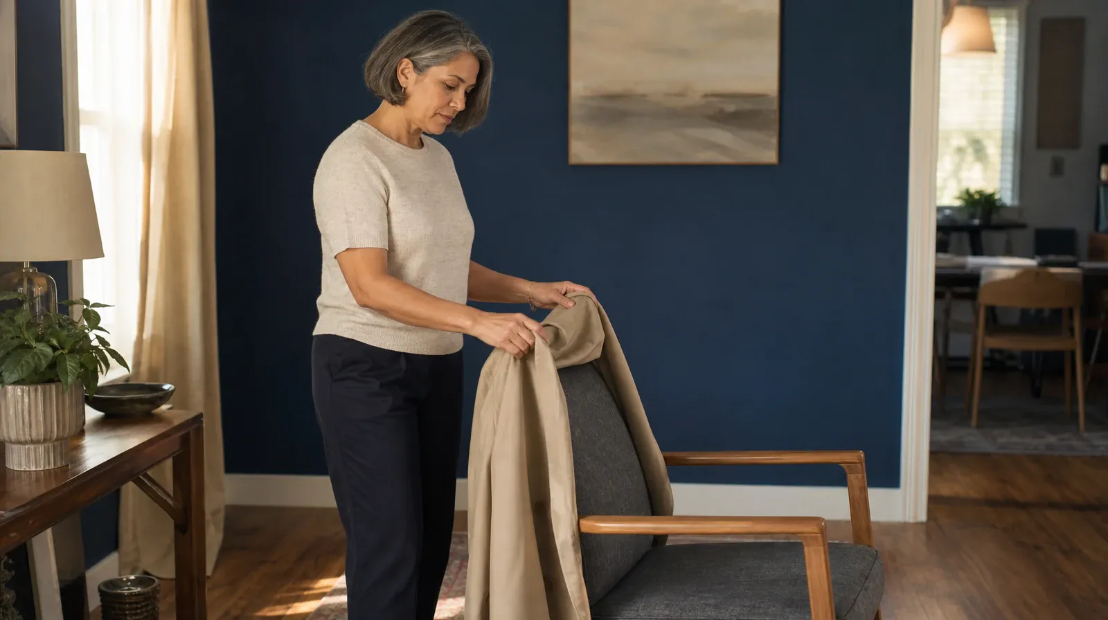 Preparing for a First Conversation About Music therapy | An adult drapes her own plain coat over the arm of a home chair An adult drapes her own plain coat over the arm of a home chair · Preparing for a First Conversation About Music therapy