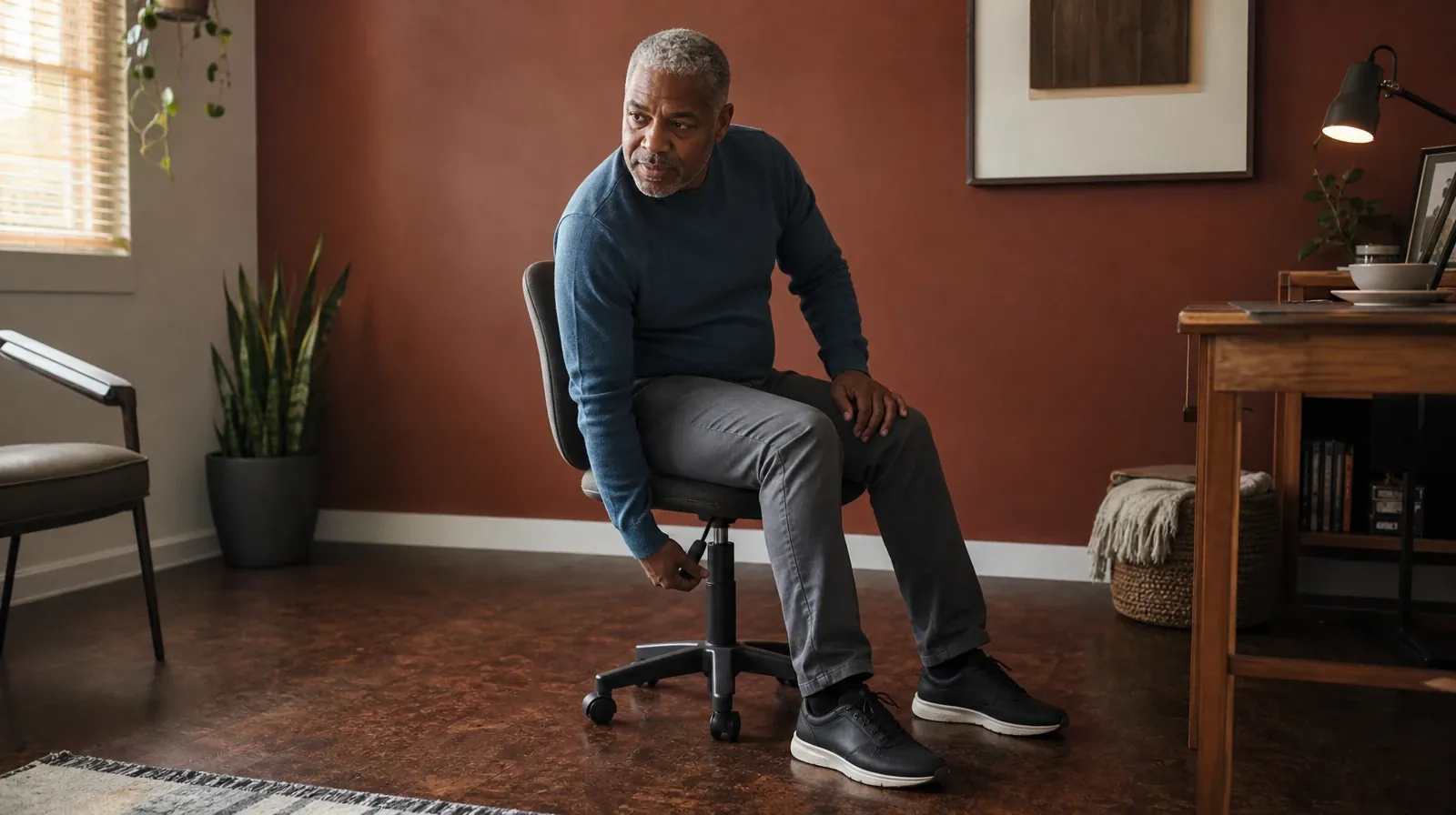 Preferences and Accessibility in Music therapy in South Florida | An adult reaches beneath a home chair to adjust its… An adult reaches beneath a home chair to adjust its… · Preferences and Accessibility in Music therapy in South Florida