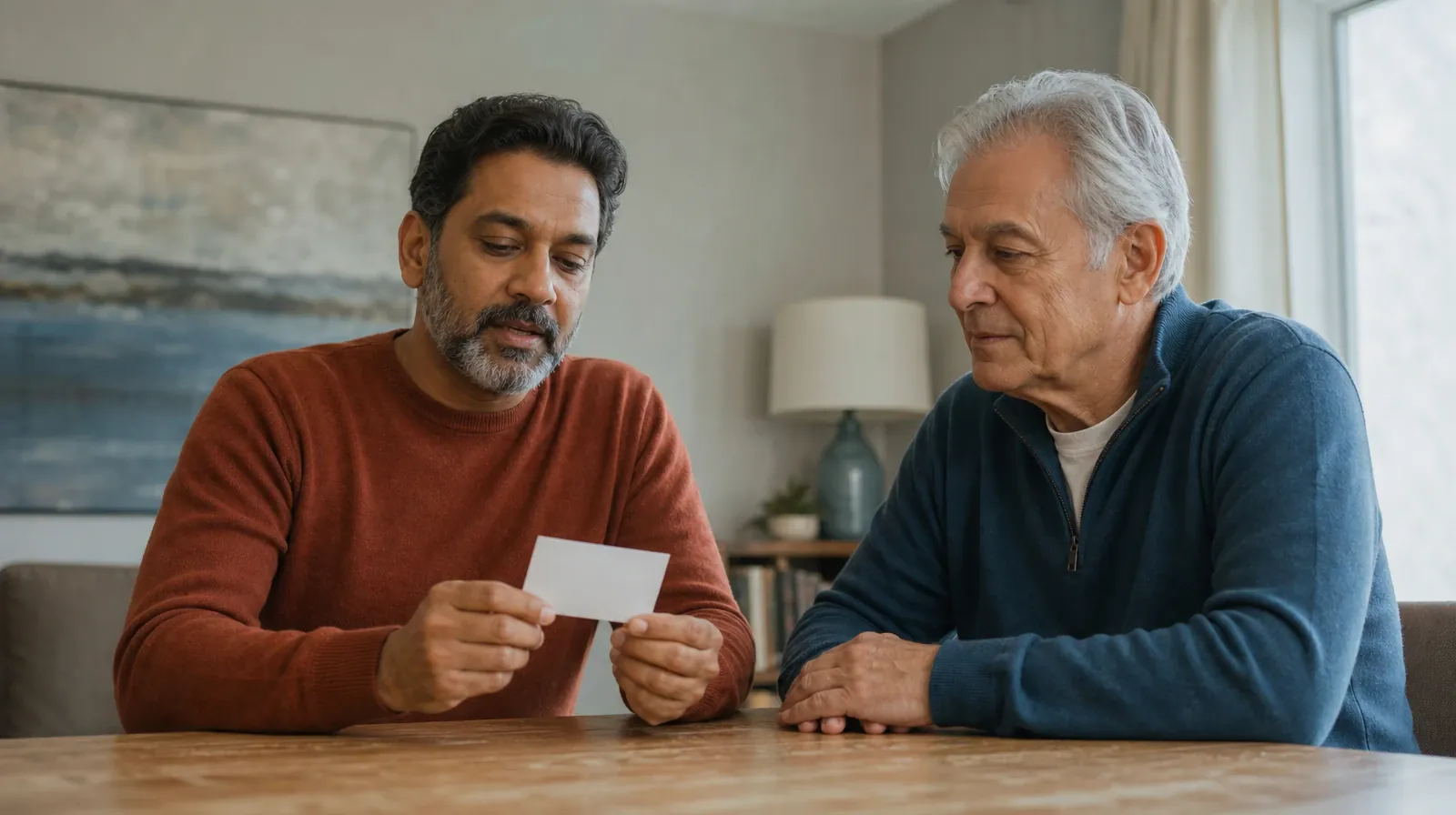 Reviewing Progress With Music therapy in South Florida | An adult holds a small blank card above a table An adult holds a small blank card above a table · Reviewing Progress With Music therapy in South Florida
