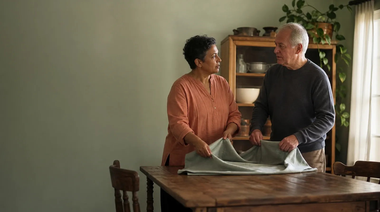 Two adults fold a plain cloth together · Privacy and Consent in Psychoeducation in South Florida