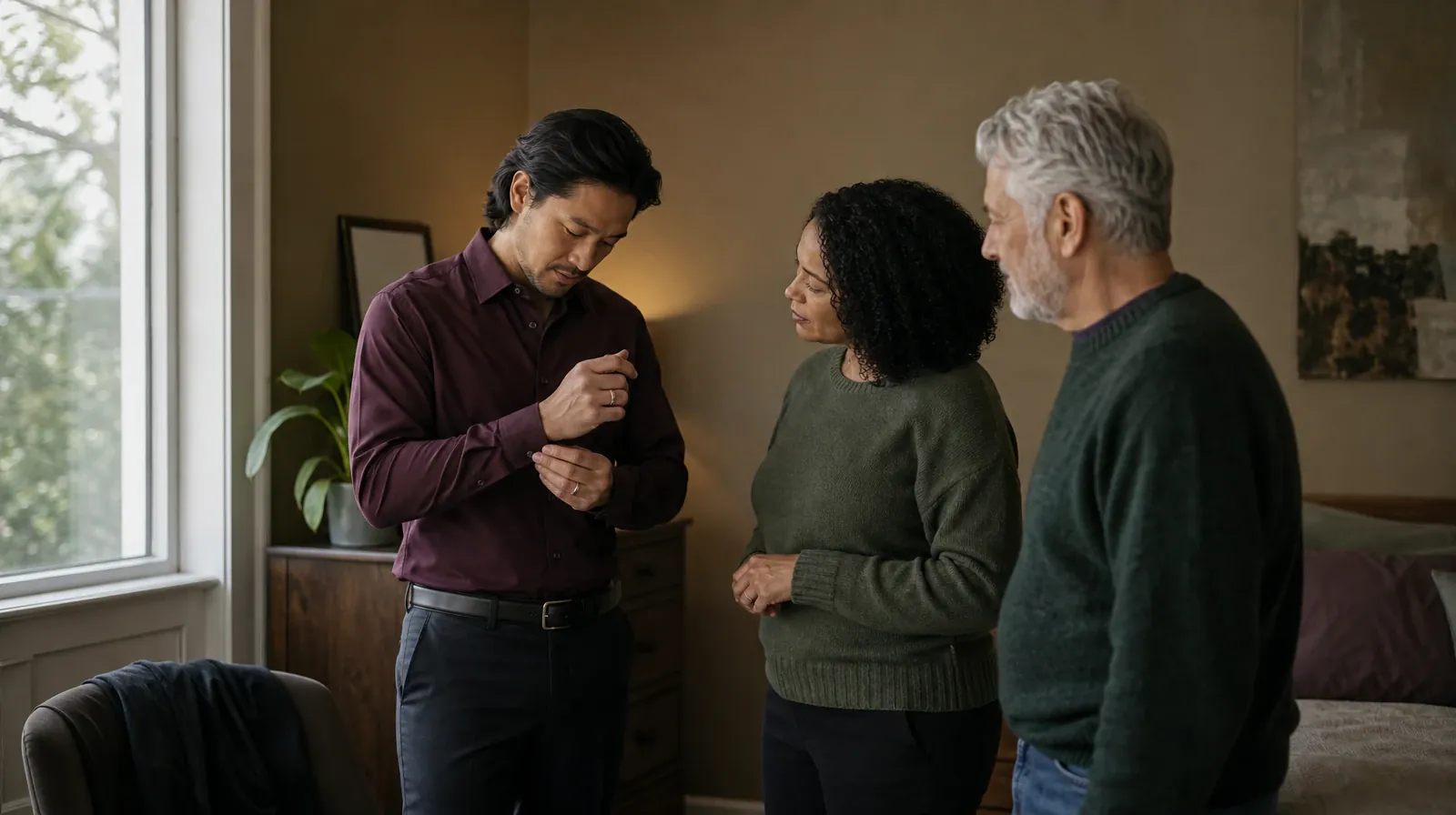 Daily Routines and Sleep and recovery in South Florida | An adult buttons a shirt cuff near a window An adult buttons a shirt cuff near a window · Daily Routines and Sleep and recovery in South Florida