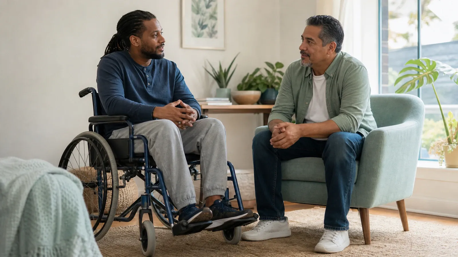 Addiction Treatment Questions for Adults | Adults listening to one another in an ordinary setting Adults listening to one another in an ordinary setting · Addiction Treatment Questions for Adults