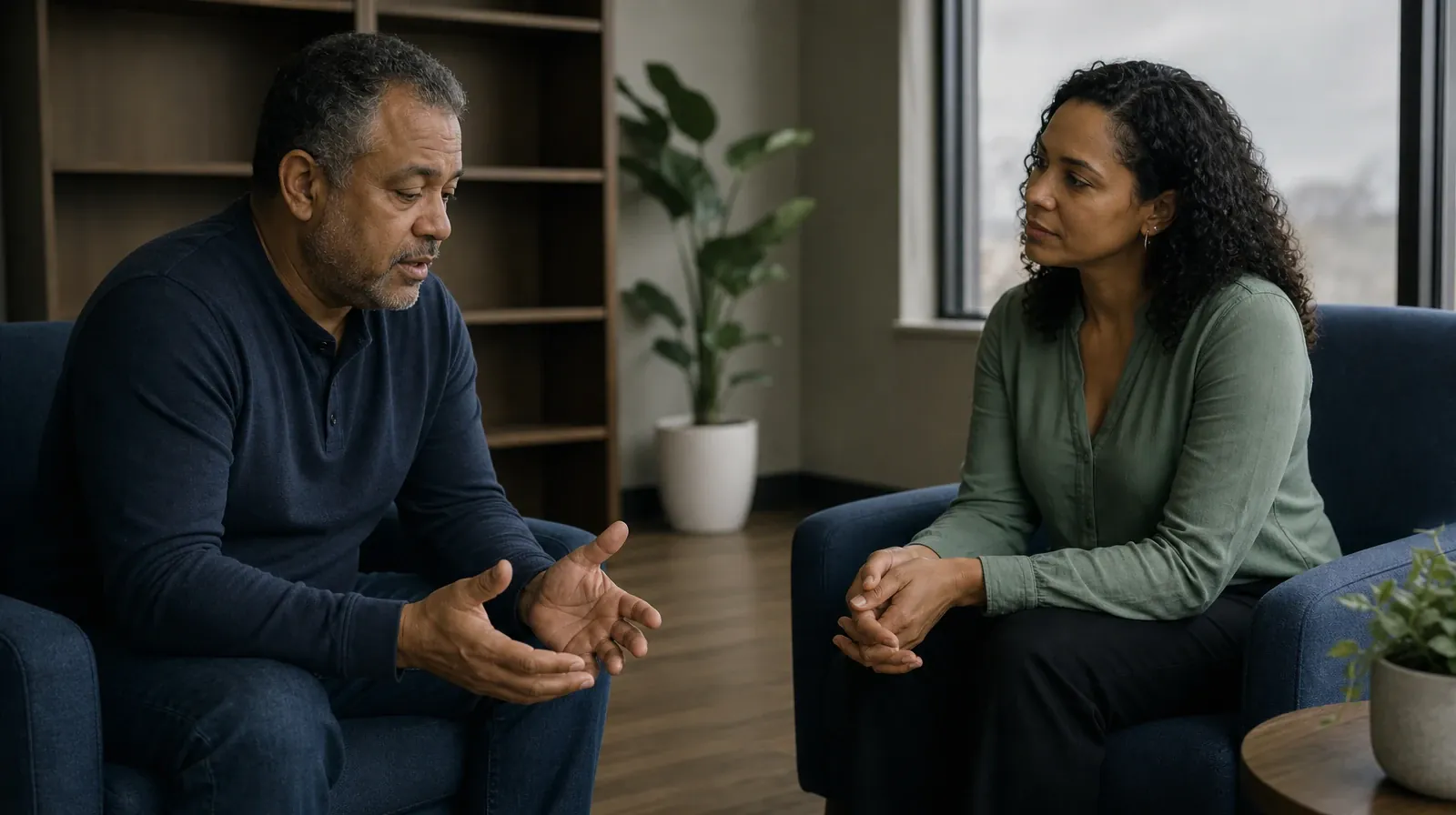 Talking With a Prescriber | Caribbean Communities | Adults listening to one another in an ordinary setting Adults listening to one another in an ordinary setting · Talking With a Prescriber | Caribbean Communities
