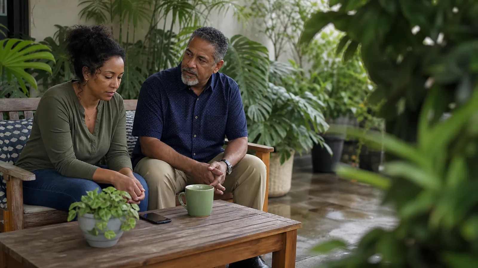 Returning Home After Treatment and Faith | Adults sharing an ordinary supportive moment Adults sharing an ordinary supportive moment · Returning Home After Treatment and Faith