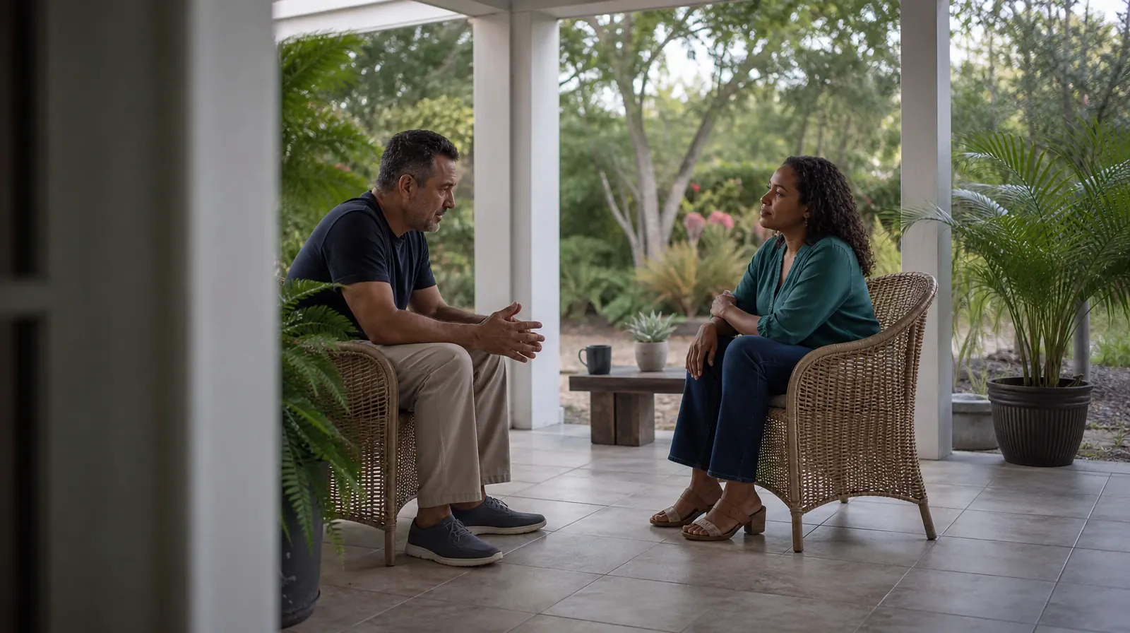 Adults listening to one another in an ordinary setting · Talking With a Prescriber: Faith and Recovery in South Florida