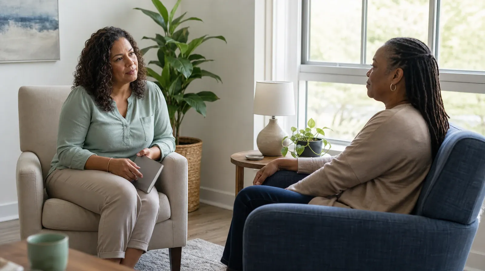 Addiction Treatment Questions for First Responders | Adults listening to one another in an ordinary setting Adults listening to one another in an ordinary setting · Addiction Treatment Questions for First Responders