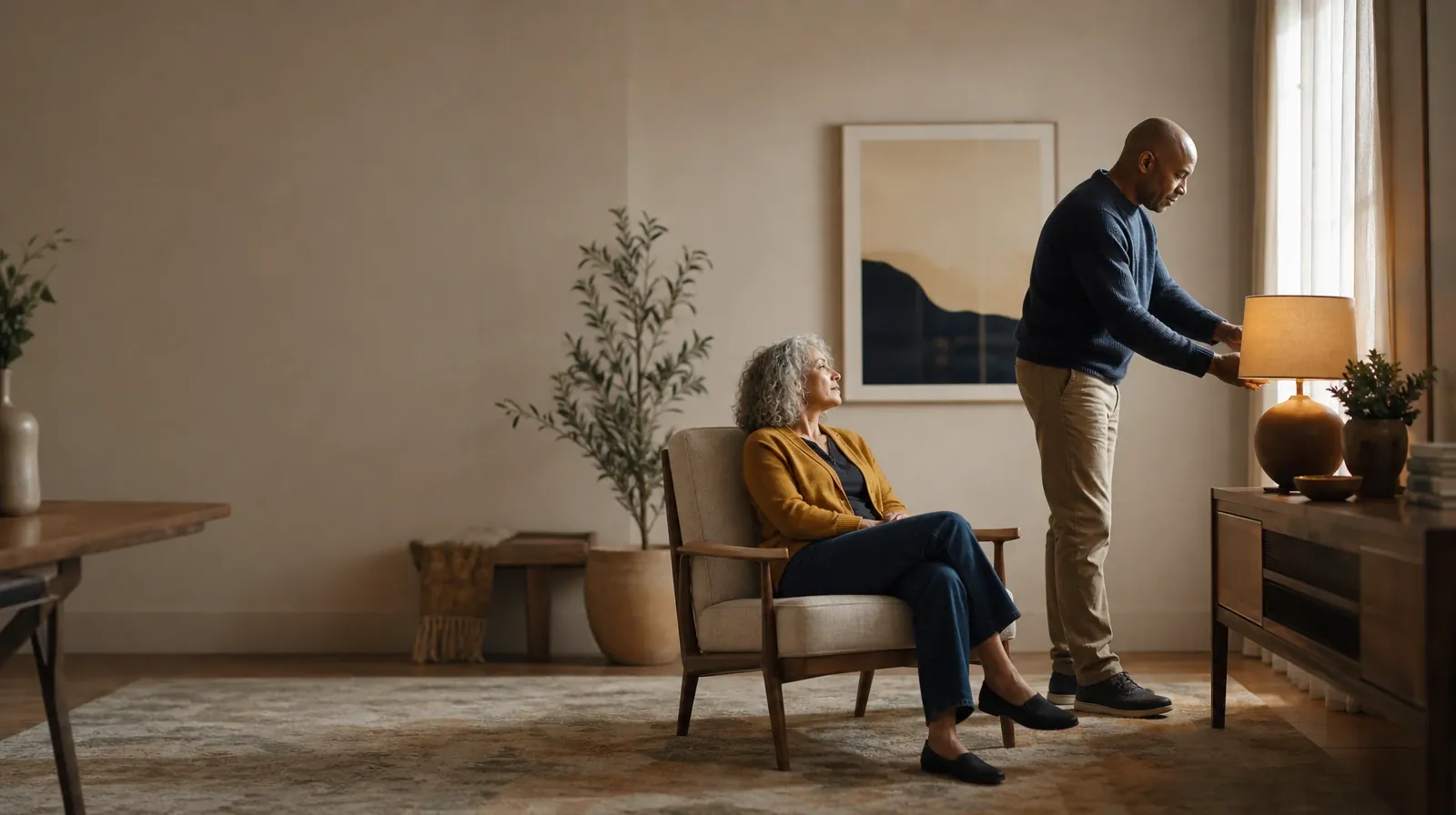 Language and Accessibility for Older Adults in South Florida | An adult adjusts a lamp while another waits nearby An adult adjusts a lamp while another waits nearby · Language and Accessibility for Older Adults in South Florida