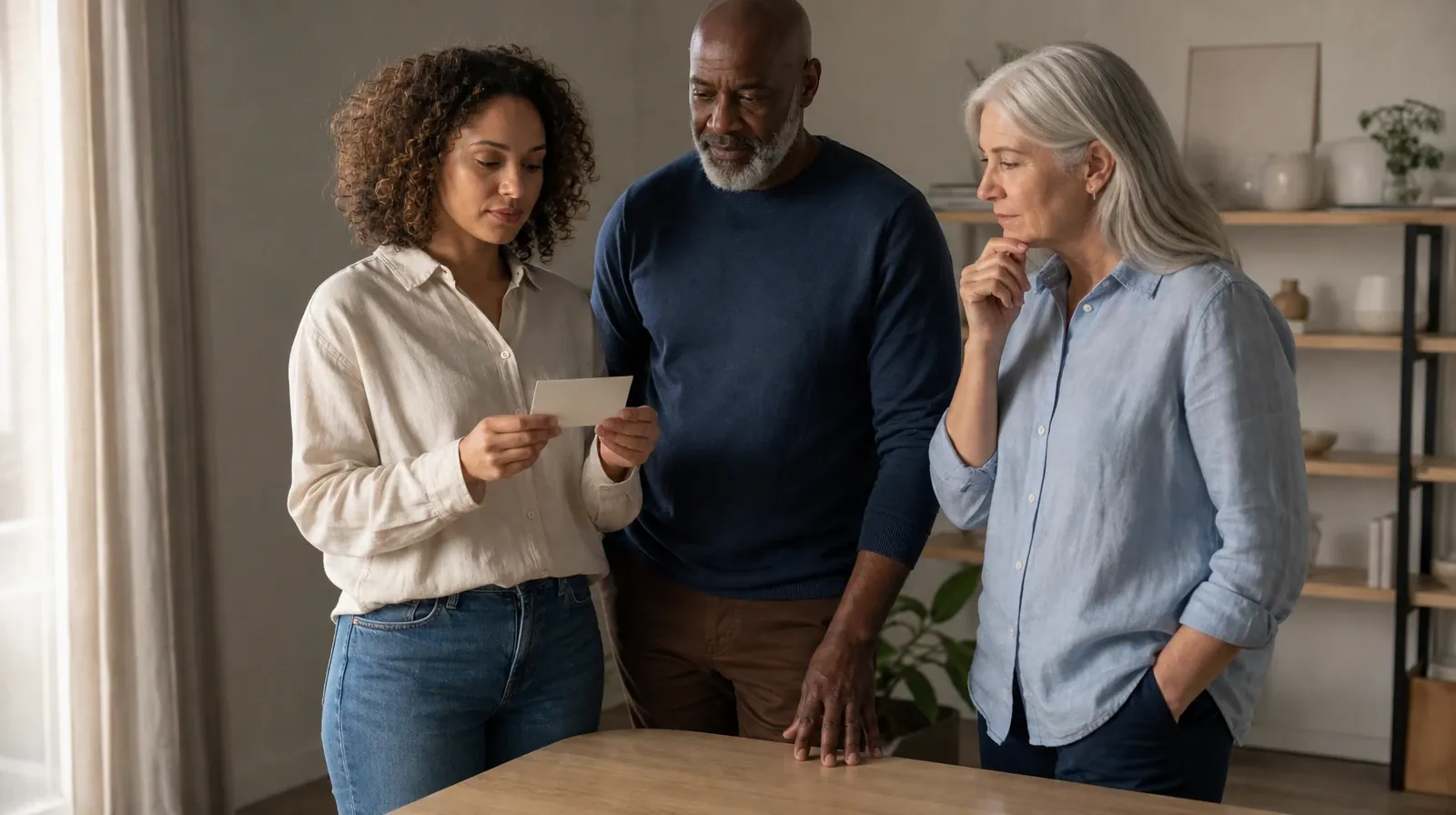 An adult holds a small blank card above a table · Boundaries and Support for Working professionals in South Florida