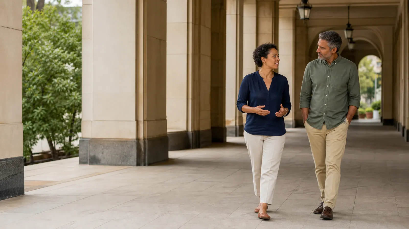 Boundaries and Support for Young adults 18+ in South Florida | Two adults walk and talk beneath a covered arcade Two adults walk and talk beneath a covered arcade · Boundaries and Support for Young adults 18+ in South Florida